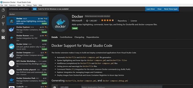 Docker Extension in VS Code